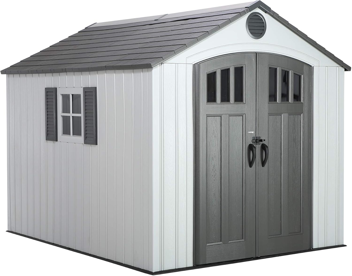 Lifetime 8 x 10 Ft Outdoor Storage Shed, Dual-Wall HDPE Construction, Steel-Reinforced, Skylight and Window, Lockable Doors, UV-Protected Gray Finish
