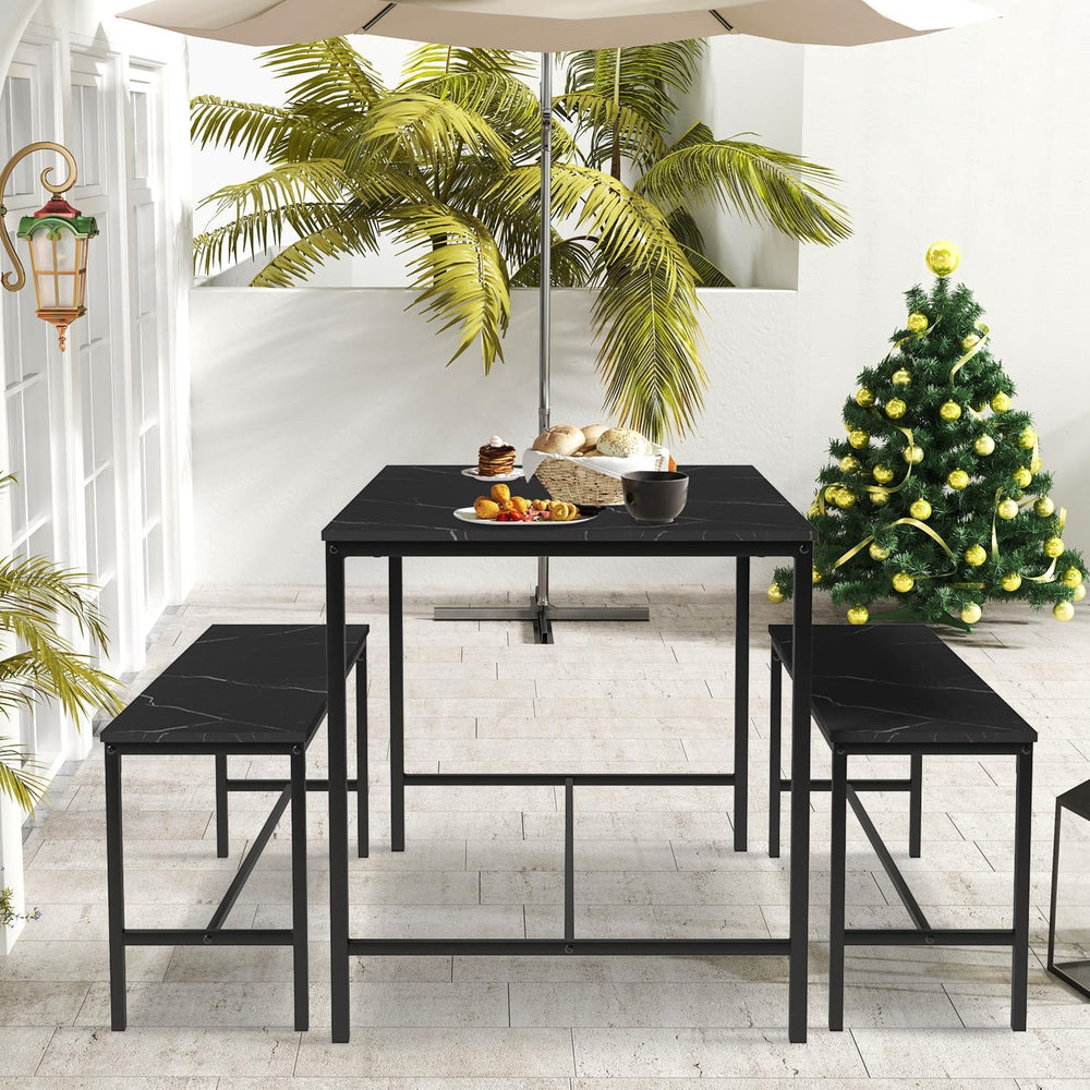 Dining Table Set with 2 Dining Benches, 3 Piece Dining Room Table Set with Me...