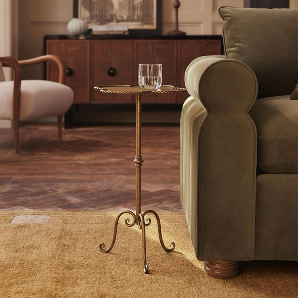 Antique Gold Metal Side Table, Modern Accent Small Drink Table, Coffee Martin...