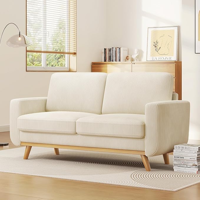 Vesgantti 68" Loveseat Sofa Beige, Comfy Corduroy Couch with Spring Cushion, Modern Sofa with Deep Seat, for Bedroom & Living Room