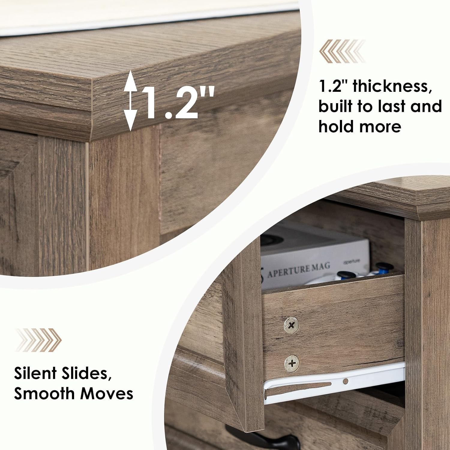 HOMMPA 24'' Farmhouse Nightstand with Charging Station, Bedside Tables with Storage, Side Table with AC Outlets & USB Port, 3 Drawers End Table Dresser, Wood Night Stand for Bedroom, Greige