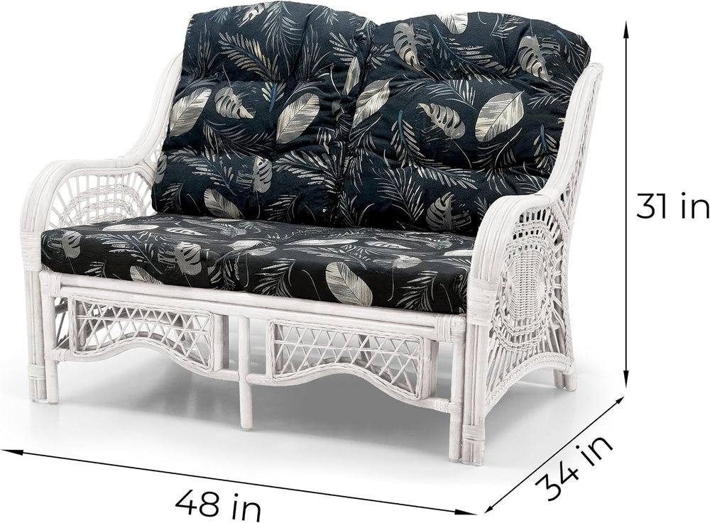 Malibu Lounge Loveseat Sofa Natural Rattan Wicker Handmade Design, White Colo...