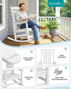 SERWALL Oversized Outdoor Rocking Chairs Set of 2, Oversized HDPE Porch Rockers for Adults, All-Weather Composite Patio Rocking Chairs, White