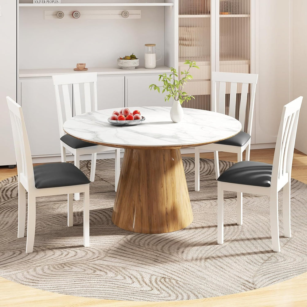 GOFLAME Wood Dining Chairs Set of 4, Upholstered Faux Leather Kitchen Side Ch...