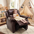 Kids Recliner Chair Storage Arms Reclining Toddler Push Back Sofa Ages 2-8 | 2 Flip-up Storage Arms, PU Leather, Adjustable Footrest, Reading Gaming Relaxing Sleeping, Children Child Youth Boys Girls