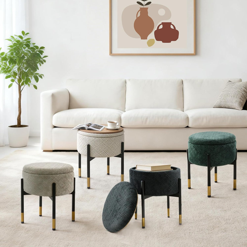 CAROLMADE Round Ottoman with Storage, Velvet Makeup Vanity Stool, Small Ottom...