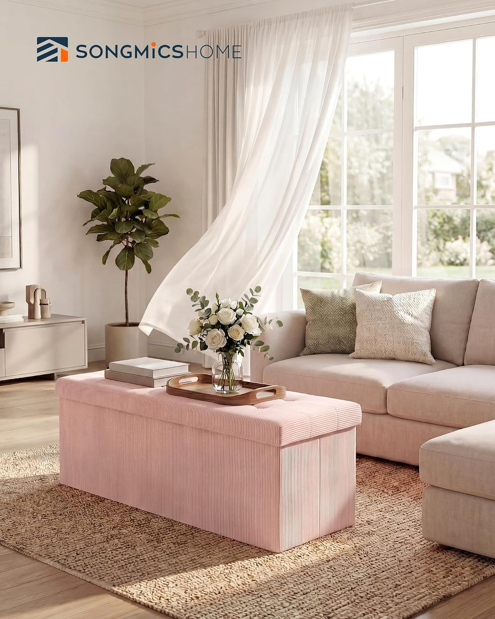 SONGMICS Home Ottoman with Storage, Removable Lid, Folding Storage Chest, Eas...