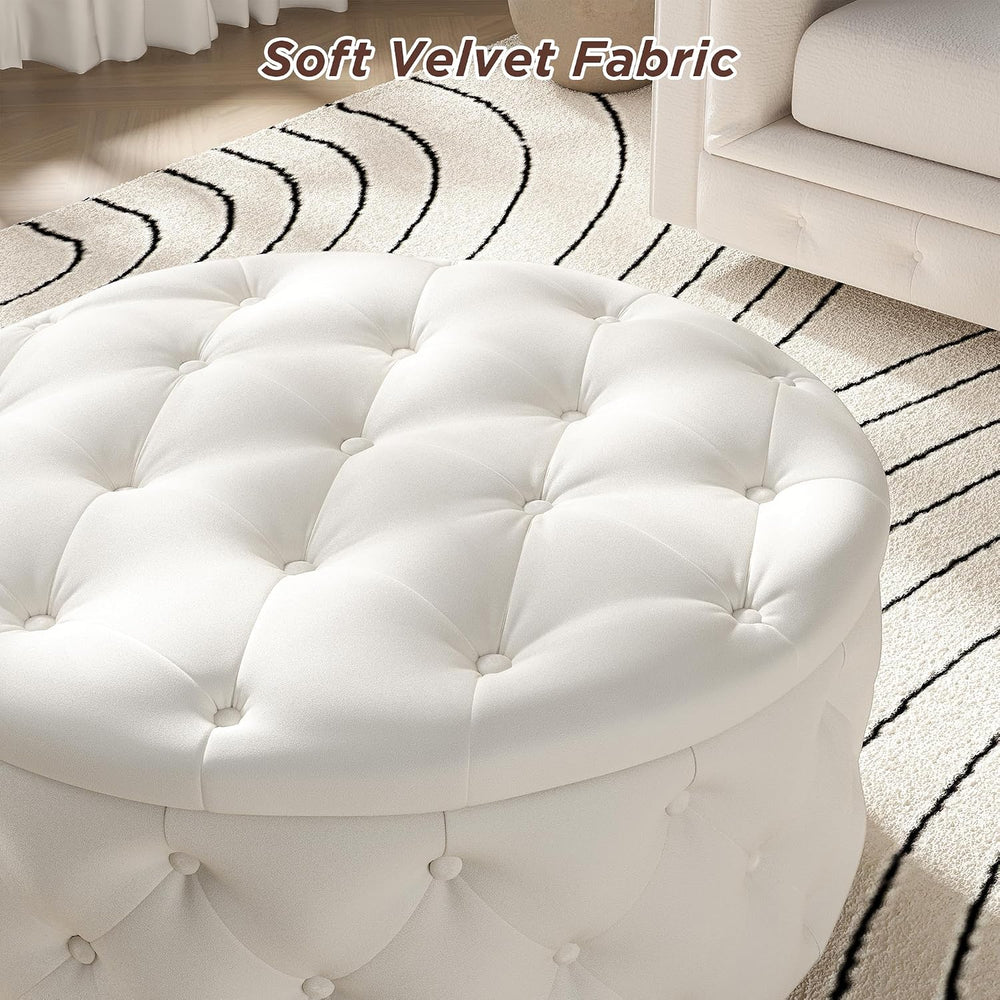 FiveWillowise 30 Inch Round Ottoman with Storage Tray,Large Coffee Table | Ci...