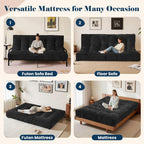 8 Inch Futon Mattress Full Size, Futon Floor Sofa Bed Foldable with Soft Corduroy Fabric - High Resilience Foam Filling - 2 Storage Straps for Home, Guest Room, Dorm, Black (Frame Not Included)