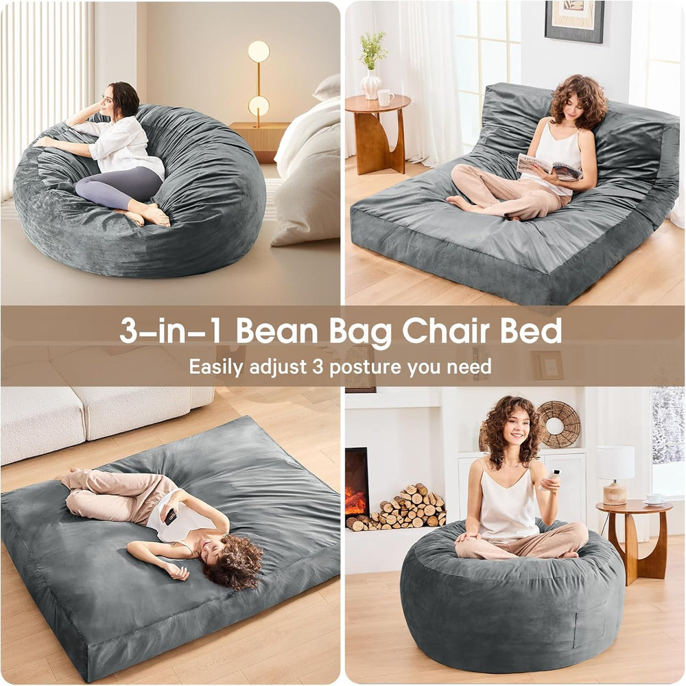 Bean Bag Chairs for Adults - Giant Bean Bag Convertible Floor Sofa | 3 IN 1 L...