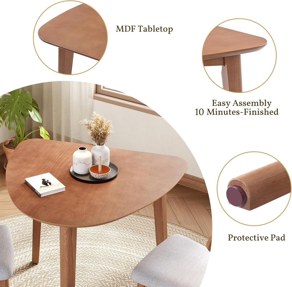 P PURLOVE Modern 3 Piece Table Set, Triangular Table and 2 Curved Wood Chairs...