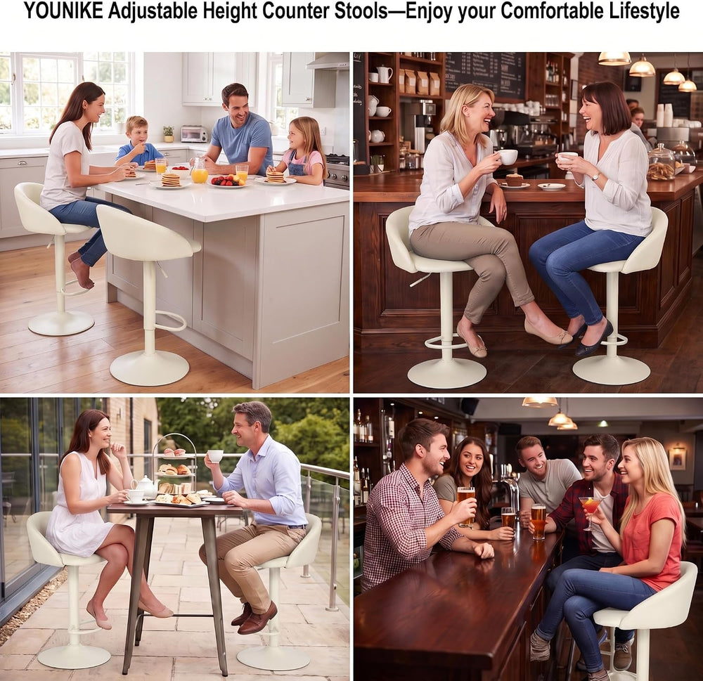 YOUNIKE Bar Stools Set of 2 Kitchen Bar Chair Counter Height Barstool Cream |...