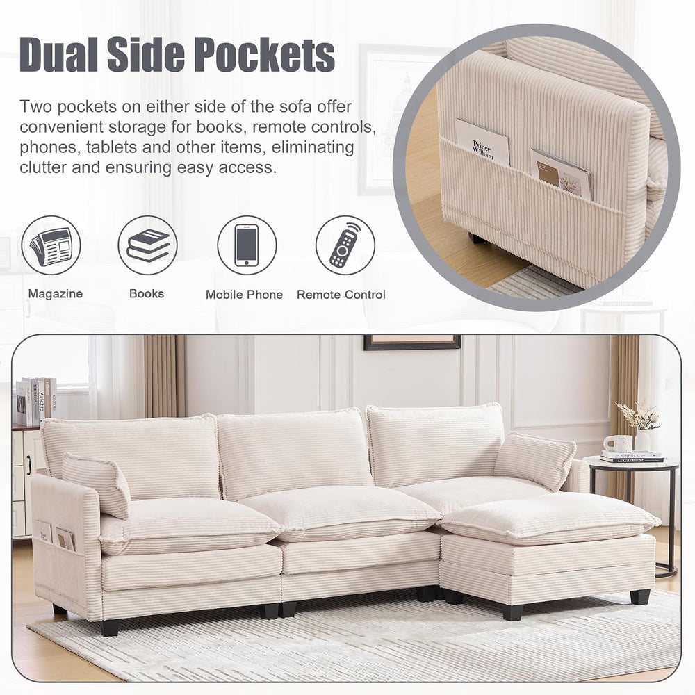 KIVENJAJA 103" Cloud Couch Sectional with Storage, L Shaped Sofa, Beige ...