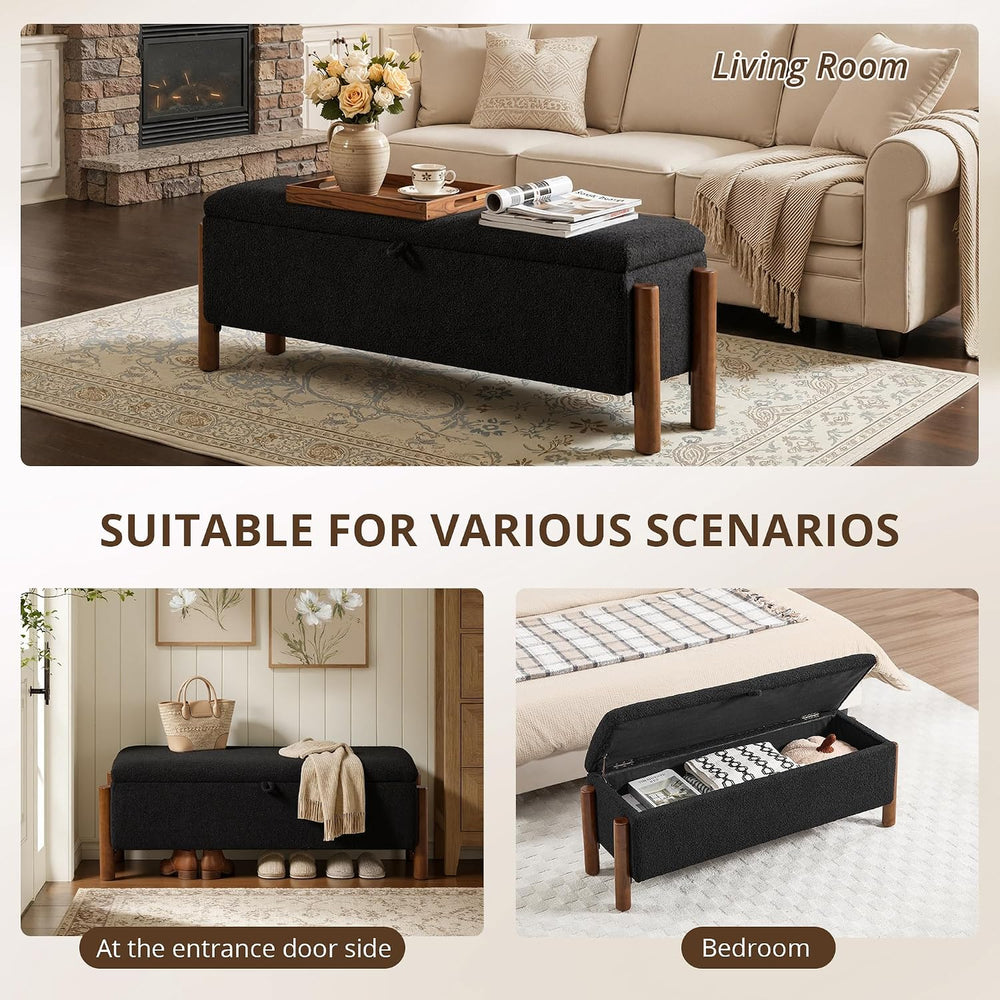 55'' Modern Storage Ottoman Benches | Walnut Wood Legs 26 Gallons Sto...