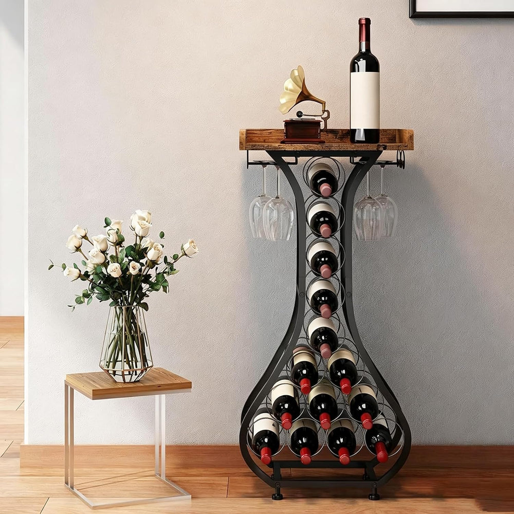 Wine Rack Freestanding Floor, Freestanding Wine Racks with 14 Bottles Wine Gl...