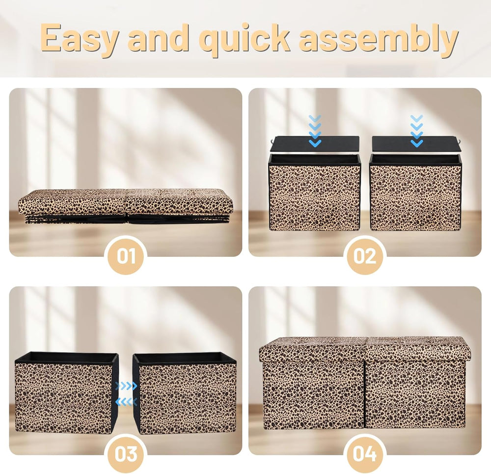 Bsketa Storage Ottoman Bench, 34" Folding Velvet Foot Rest,Leopard Print...