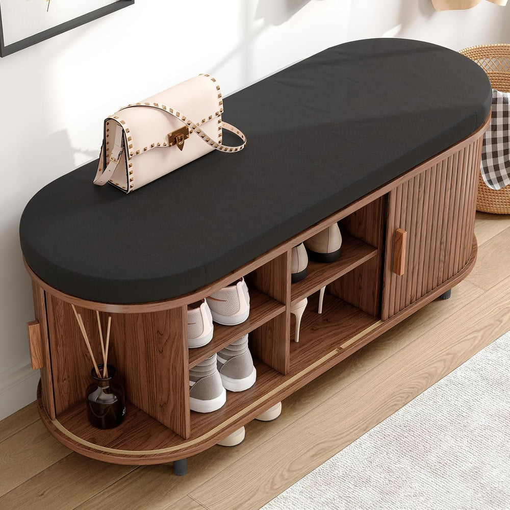 ONBRILL 43" Shoe Bench with Storage, Fluted Shoe Storage Bench with Cush...