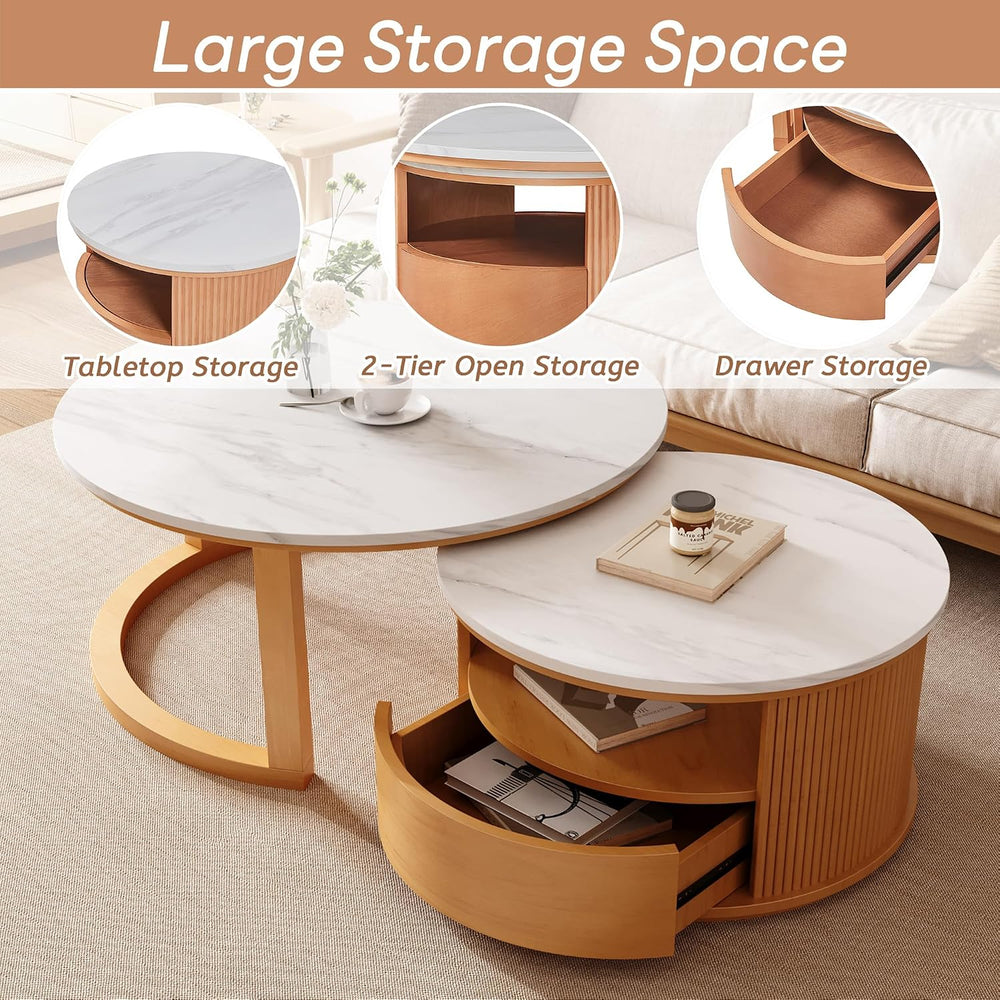 28" Marble Veneer MDF Nesting End Table, Nesting End Tables with Tiered ...