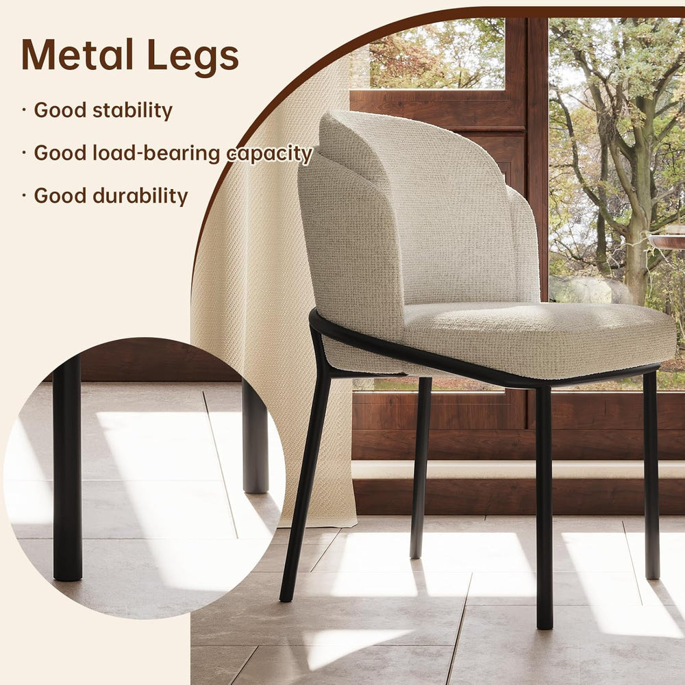 Modern Dining Chairs Set of 4 Cream White Upholstered Side Chairs with Curved...
