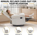 Korser Recliner Chair, Swivel Rocker Recliner Chair for Adults, Small Recliners for Small Spaces, Upholstered Manual Recliner with Side Pockets, Nursery Rocking Chair for Living Room, Chenille, Beige
