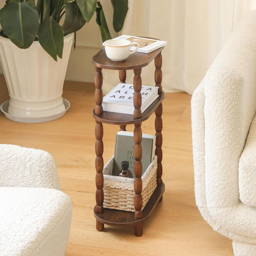 MaxSmeo Small Narrow Side Table, 3-Tier Narrow End Table with Storage, Skinny...