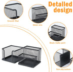 Pencil Holder for Desk, Dual-Compartment Mesh Desk Organizer Set, 2-Piece Set Black Pen Storage Holder & Post It Organizer for Home Office Desk Supplies