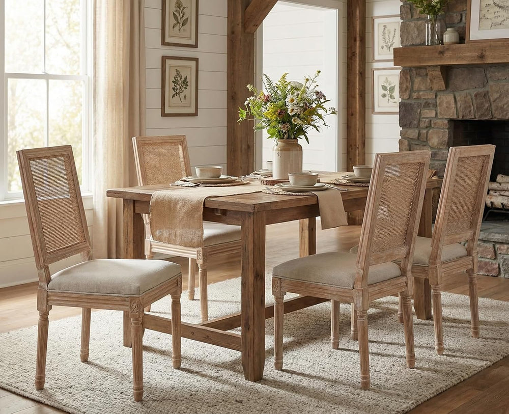 CIMOTA Farmhouse Dining Chairs Set of 4, French Rattan Dining Room Chairs wit...
