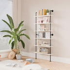 6 Tier Industrial Ladder Shelf Bookcase, Wall Mounted Rustic Bookshelf for Living Room Decor and Storage (White, 6 Tier - 10" D x 36" W x 82.5" H)