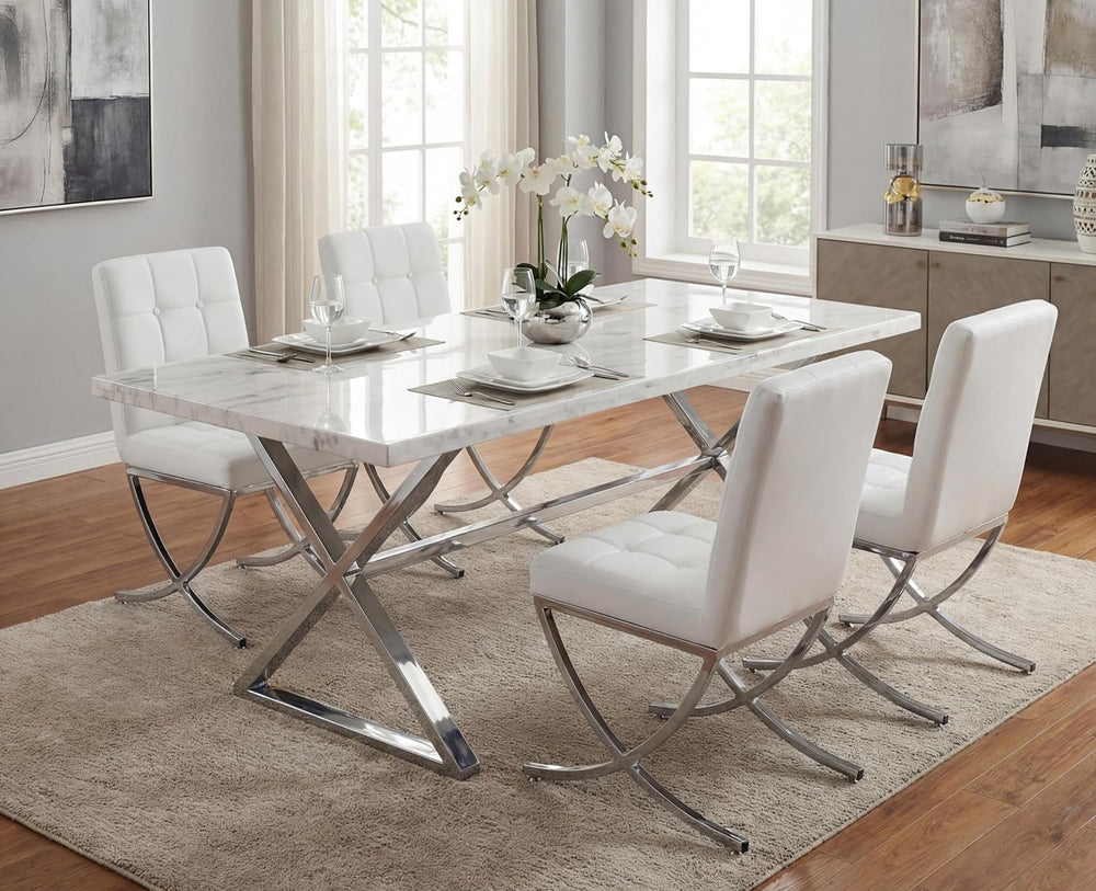 EALSON Modern Dining Chairs Set of 6, White Leather Upholstered Seater with C...
