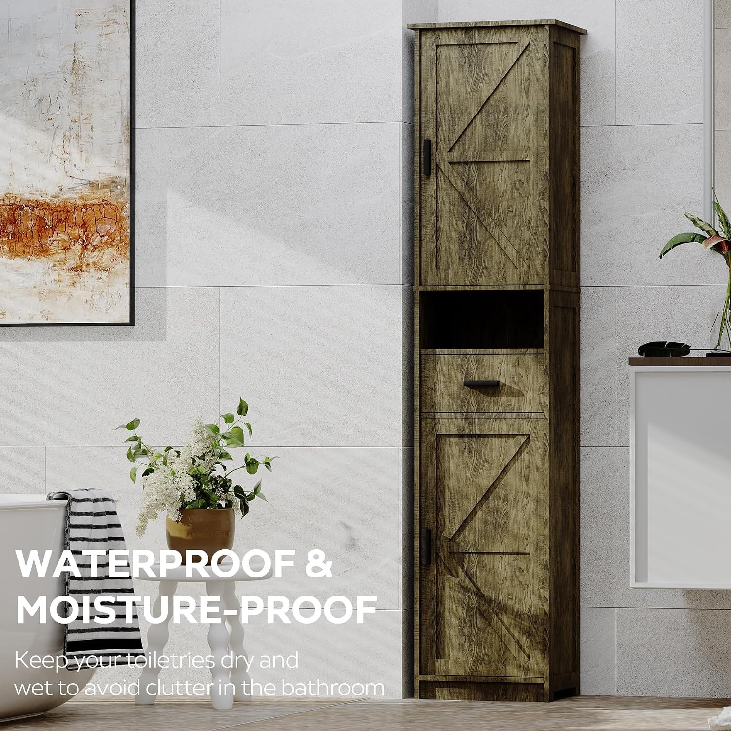 Retro Elegant Tall Bathroom Storage Cabinet, Narrow Storage Unit, Adjustable Shelves, for Entryway Kitchen,for Kitchen Home