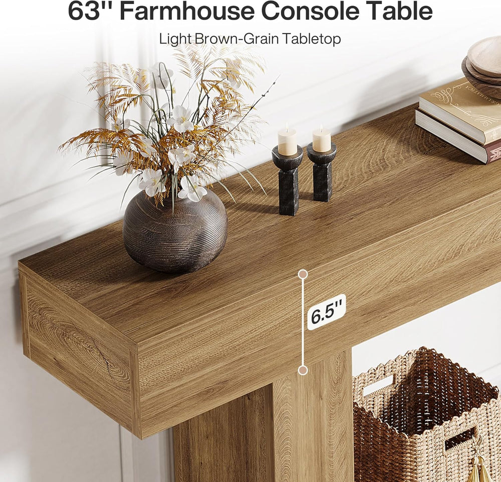 Tribesigns 63" Console Table, Farmhouse 2-Tier Entryway Table with U-Sha...