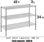 18" Deep x 48" Wide x 34" Height Wire Shelving Kit | 3-Tier | NSF Commercial Storage Rack Unit