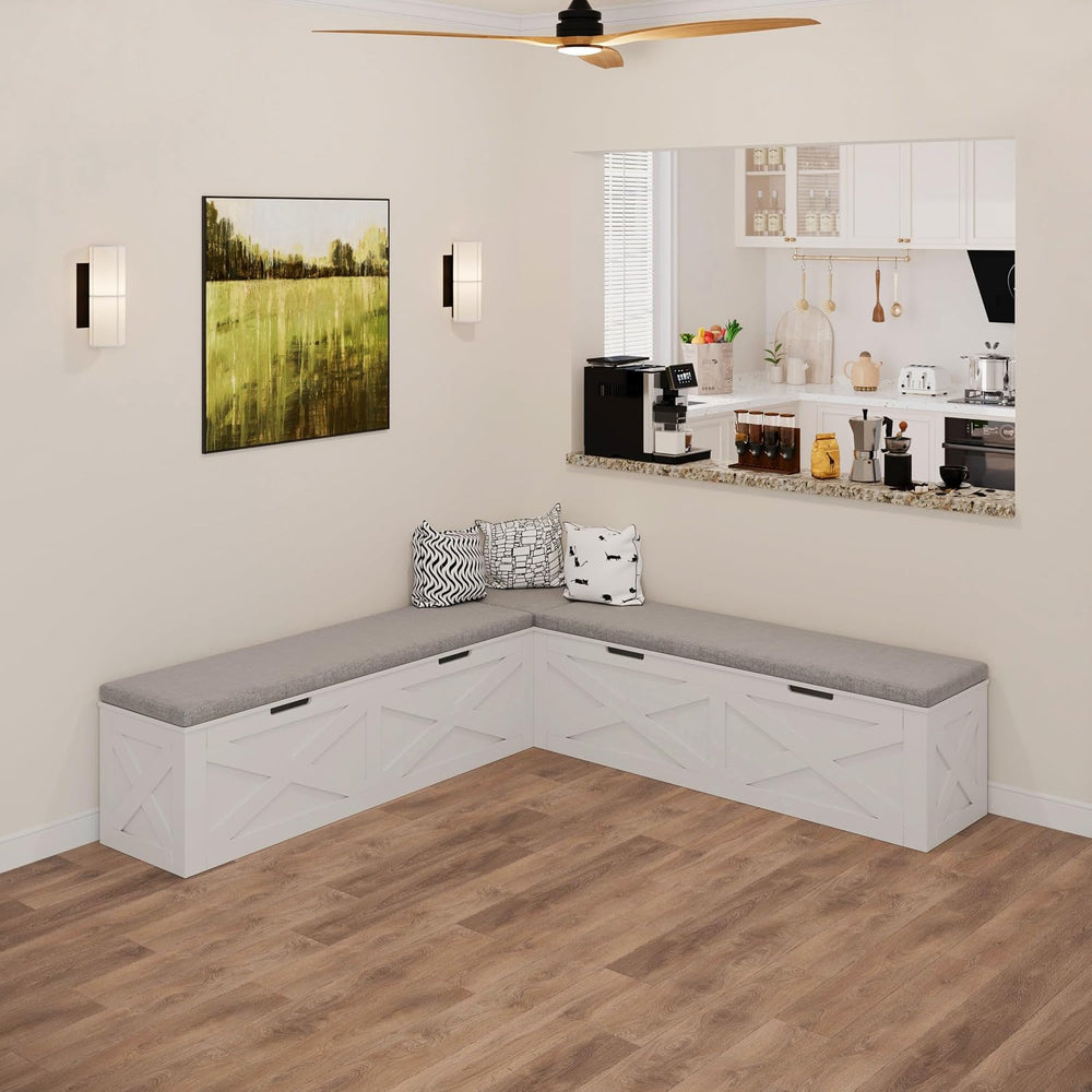 Breakfast Nook Bench,L-Shaped Corner Stool with Cushion,Dining Bench with Sto...