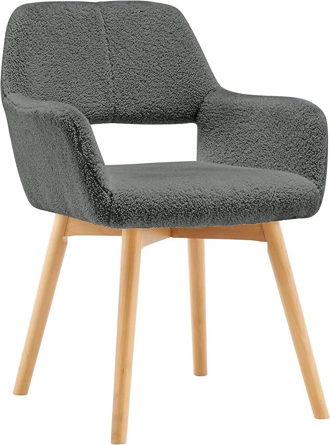 Mid Century Modern Dining Chairs Set of 2 & 4 & 6 Comfy Accent Chair Upholstered Kitchen Dining Living Room Chairs for Bedrooms Waiting Room Home Arm Desk Chair No Wheels (Wool Dark Gray, 2)