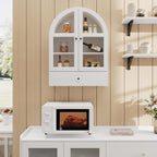 BLANKSPACE Bathroom Curved Wall Cabinet with Drawer, Over The Toilet Organizer for Bathroom White Storage Cabinet with Glass Door and Soft Closing