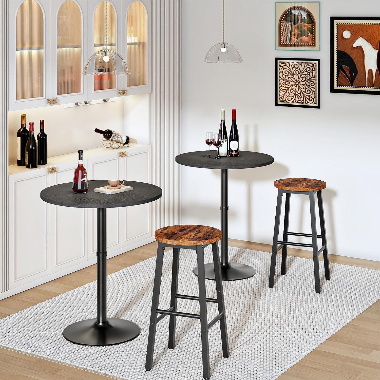 HOOBRO 2 Pcs Round Bar Table, 35" Tall Pub Table, with Non-Slip Base for Narrow Space, Bar Height Table for Kitchen, Easy to Assemble, Black BB57BTP201