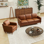 Kingfun Living Room Furniture Sets, 3 Seater Couch and Loveseat, Mid Century Modern Sofa Set, Faux Leather Couch with Solid Wood Frame for Living Room & Bedroom, Dark Brown