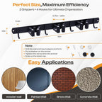 Heavy-Duty Stainless-Steel Broom Holder Wall Mount with 3 Racks and 4 Hooks | Waterproof Mop and Broom Hanger | Adjustable, Garage & Garden Tool Organizer | Black