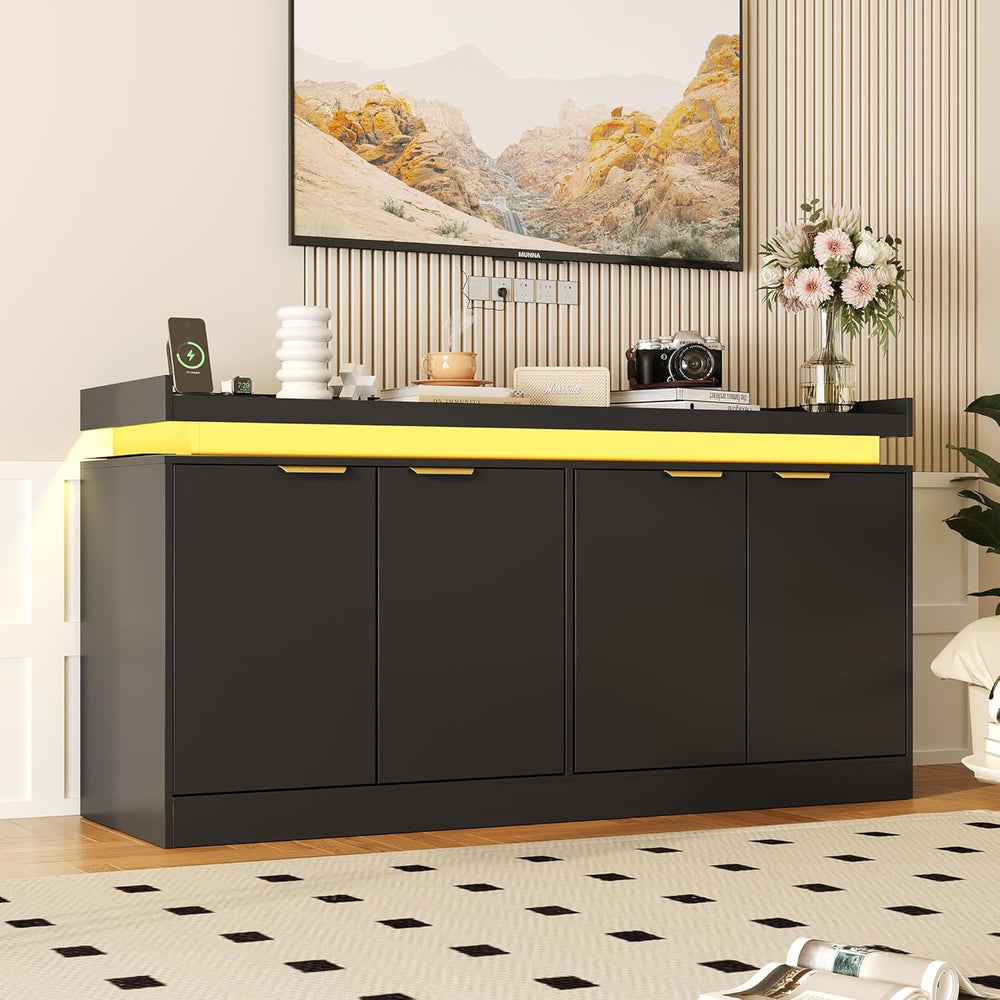 knoworld LED Sideboard Buffet Cabinet with Storage, 63'' Large Kitche...