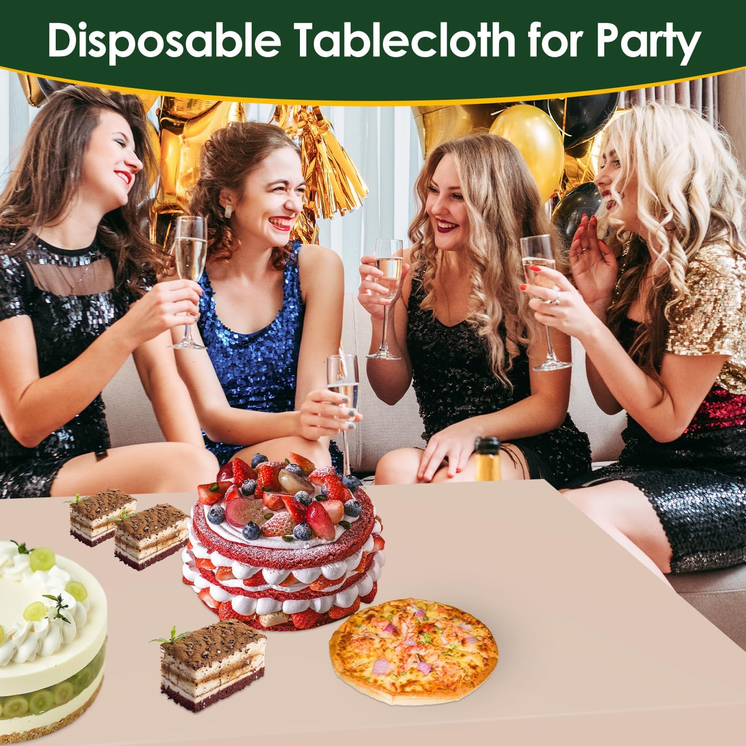 Beige 5 Pack 54 x 108 Inch Plastic Tablecloth Disposable Tablecloth for Rectangle Table, Party Plastic Table Cloth
