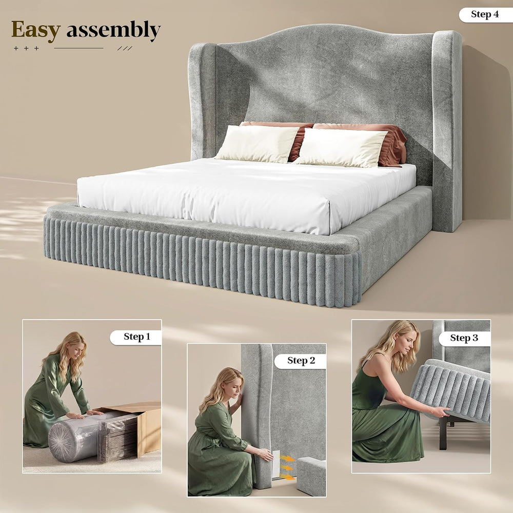 Homkdom 49" Cloud Bed Frame King Size with Tall Wingback Headboard