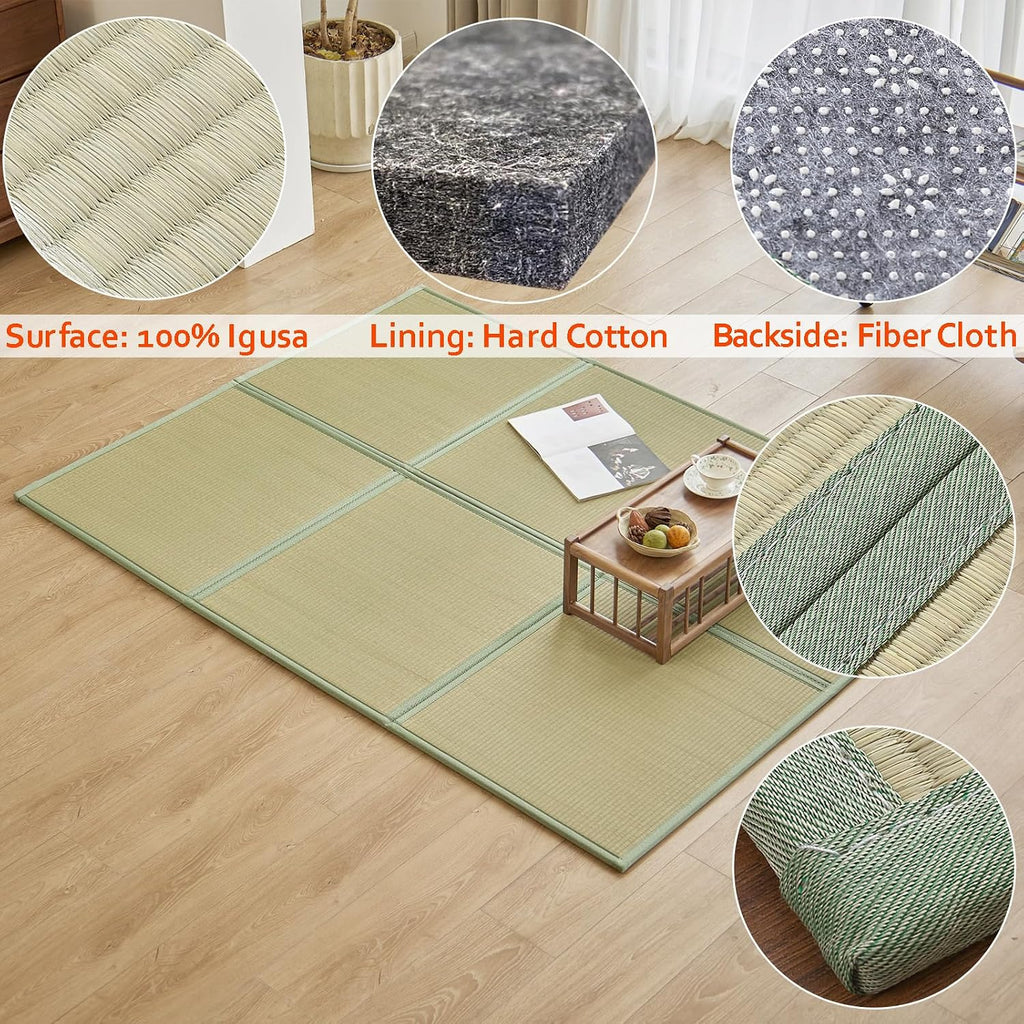 Natural Rush Grass Floor Tatami Mat,Queen, 79" x 59" x 0.5" | Japanese Portable Folding Firm Traditional Bed Mattress, Foldable Pad Futon,for Sleeping,Sitting,Yoga,Relaxing,Zen