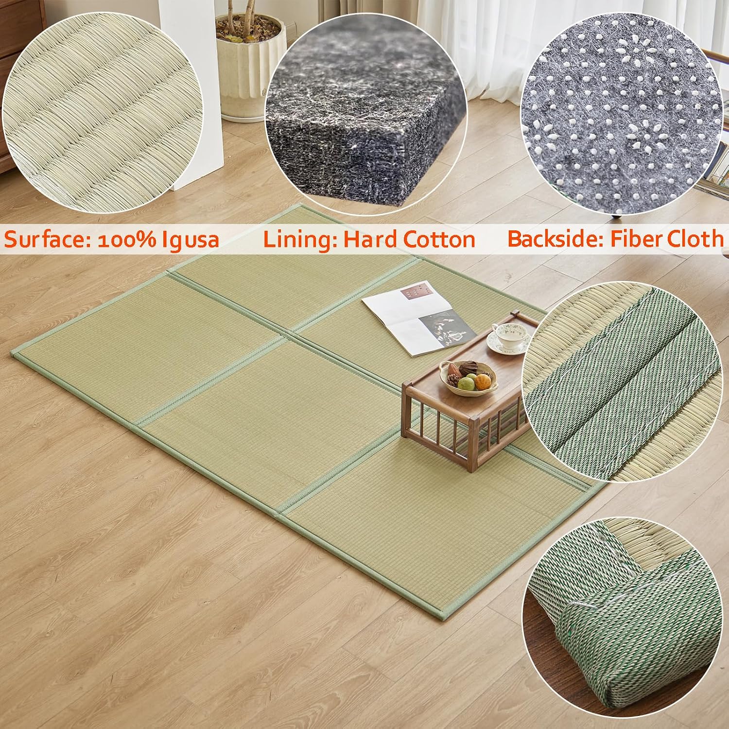 Natural Rush Grass Floor Tatami Mat,Queen, 79" x 59" x 0.5" | Japanese Portable Folding Firm Traditional Bed Mattress, Foldable Pad Futon,for Sleeping,Sitting,Yoga,Relaxing,Zen