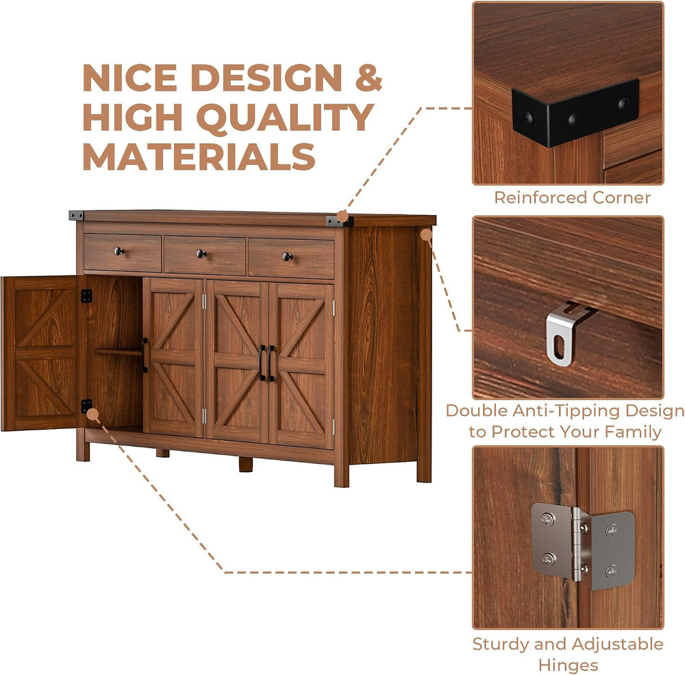 VVFLU 63" Sideboard Buffet Cabinet with Storage, Coffee Bar with 3 Drawe...
