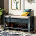 39″ Storage Bench with Cushioned Seat and Drawers,Multipurpose Wooden Entryway Ottoman,Hidden Compartment Organizing Shoe Rack,for Bedroom Hallway Porch,Antique Navy