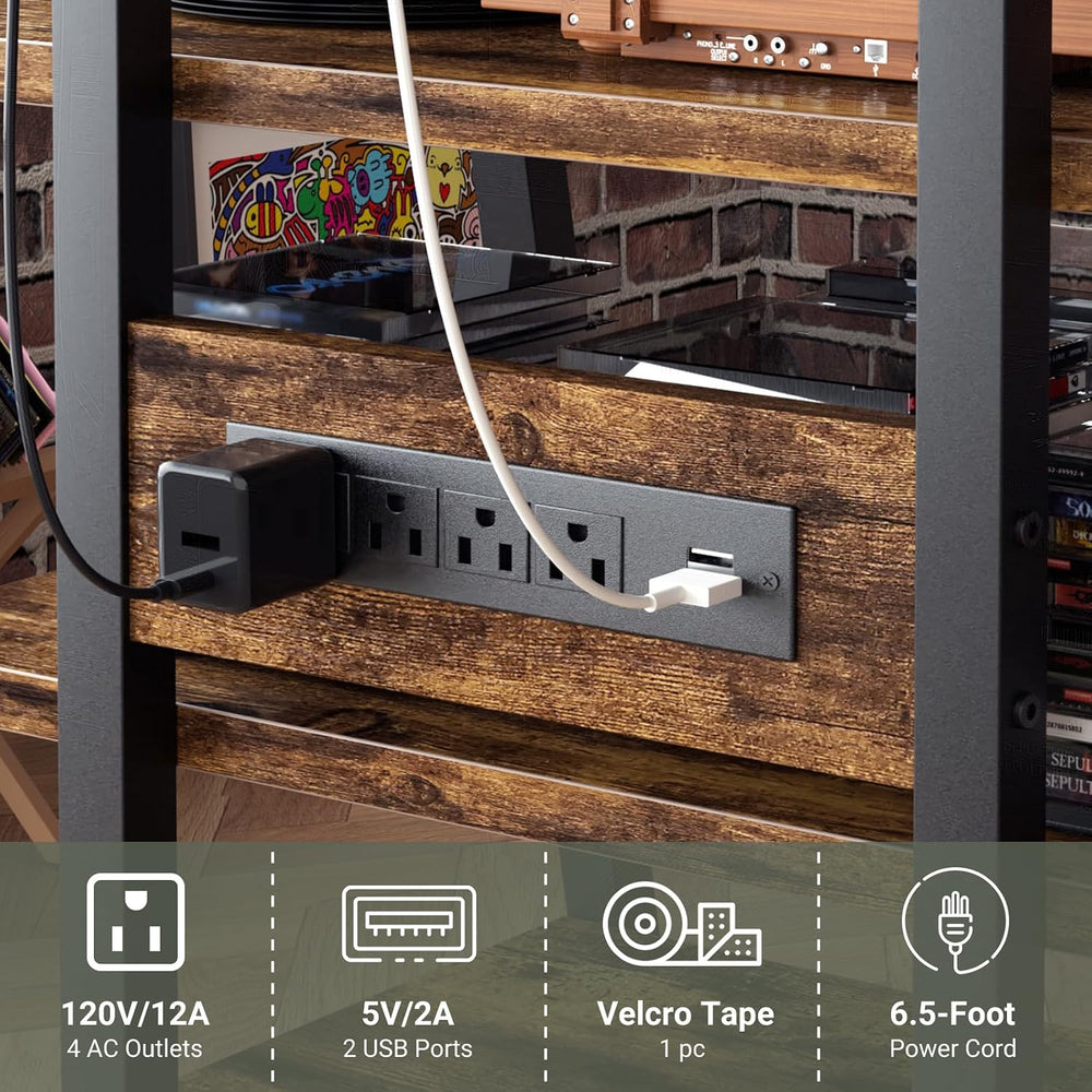 Besiost AV Media Stand with Outlets, Media Console with LED Lights, Stereo Ra...