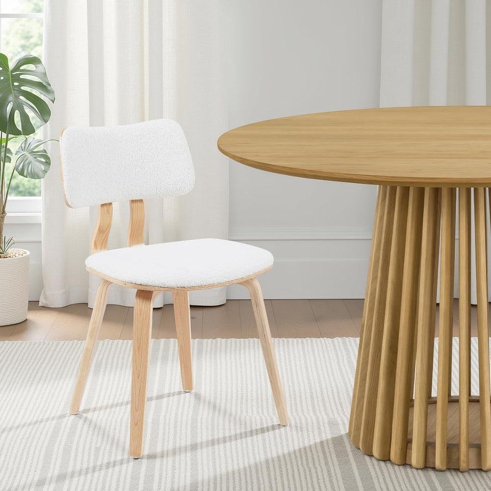 Armen Living Jaguar Mid-Century Upholstered Dining Chair in White Boucle and ...
