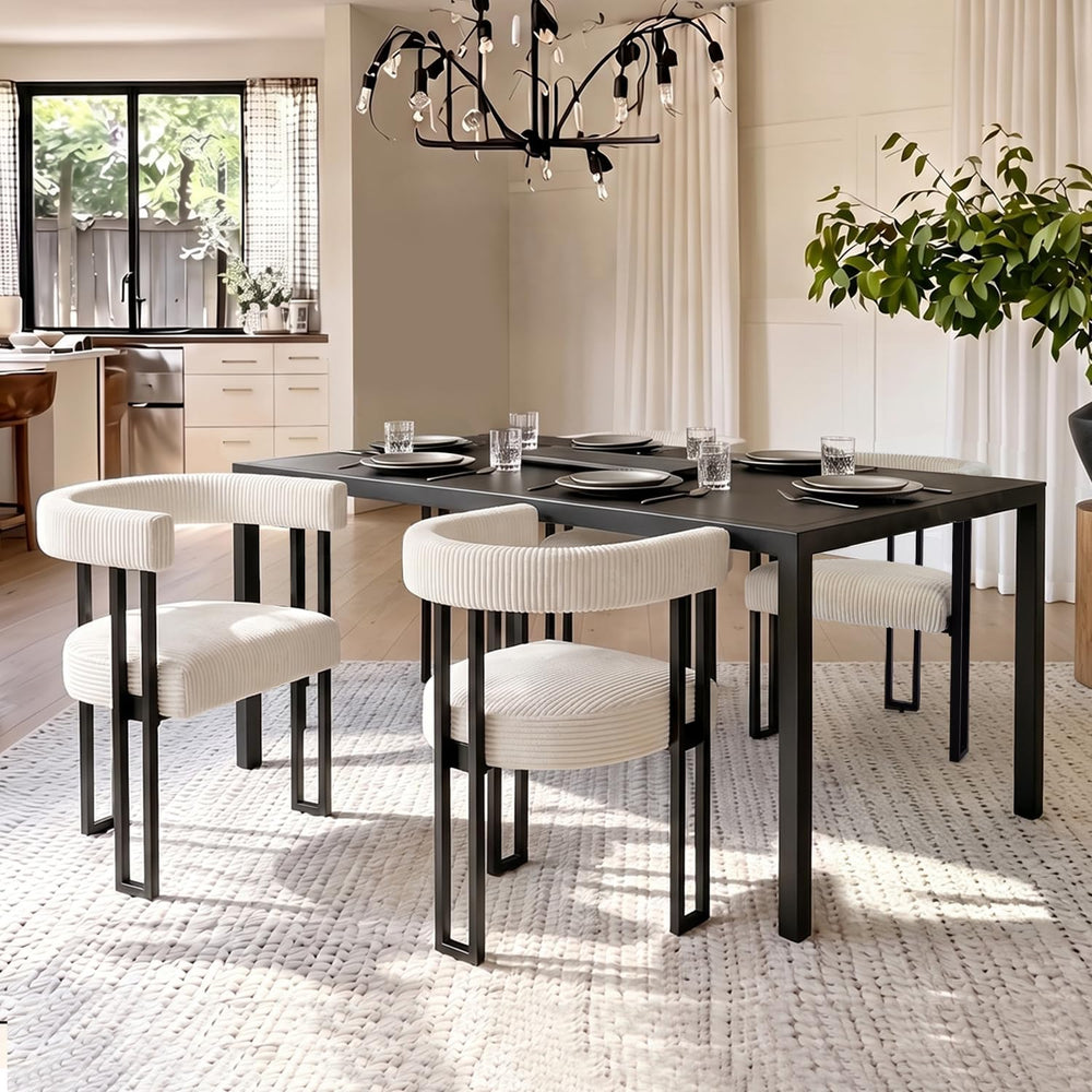 VIRRMO Boucle Dining Chair Set of 4 Corduroy Upholstered Dining Room Chairs K...