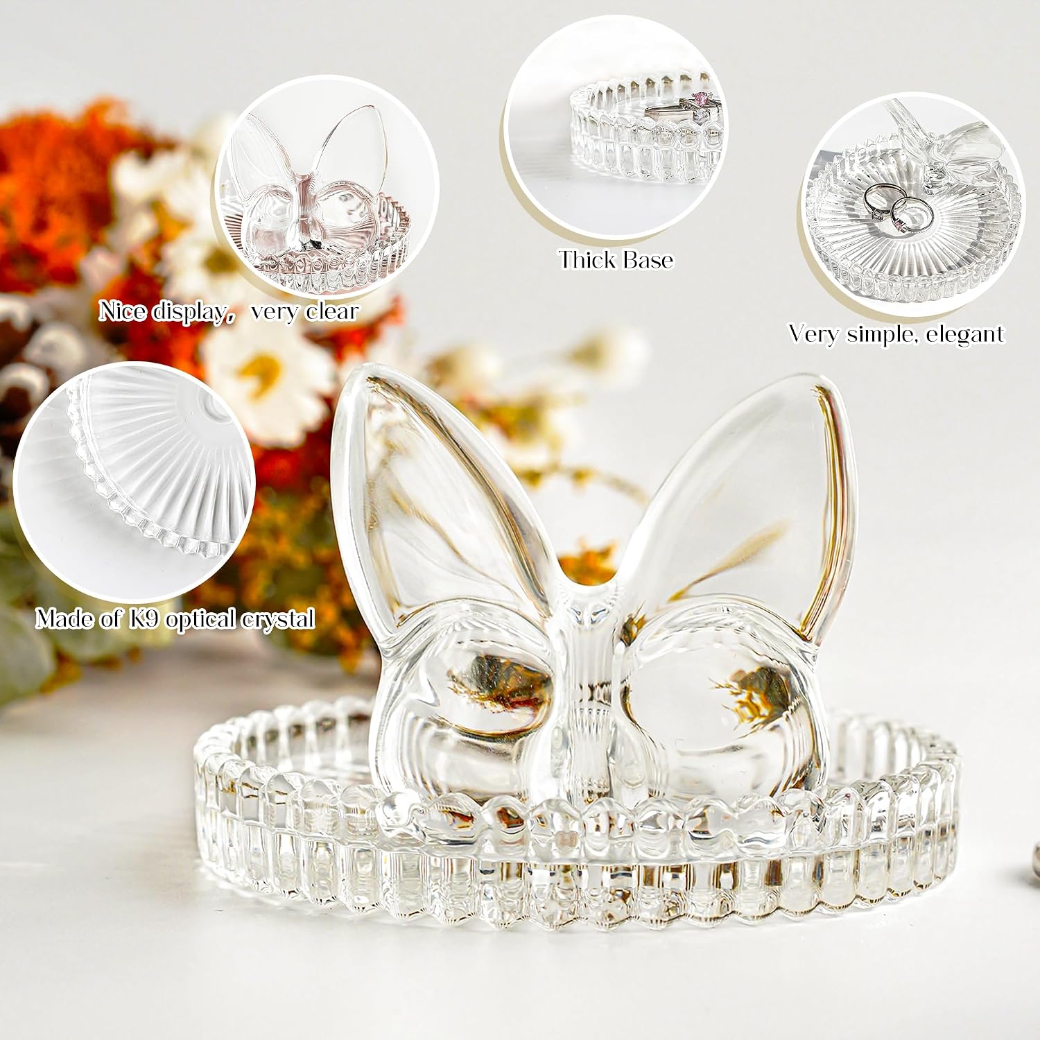 4 Inch Crystal Butterfly Ring Holder Dish Jewelry Tray Wedding Decor | Crystal Glass Butterfly Ring Holder for Rings Earrings Jewelry Engagement Wedding Gift for Women Mother Wife Bride Bridesmaid
