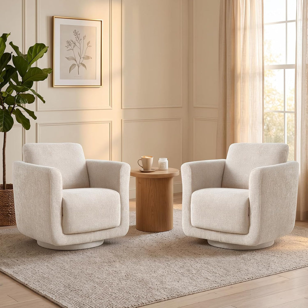 Swivel Accent Chairs Set of 2, Fully Assembled Chenille Armchairs, Linen | 36...